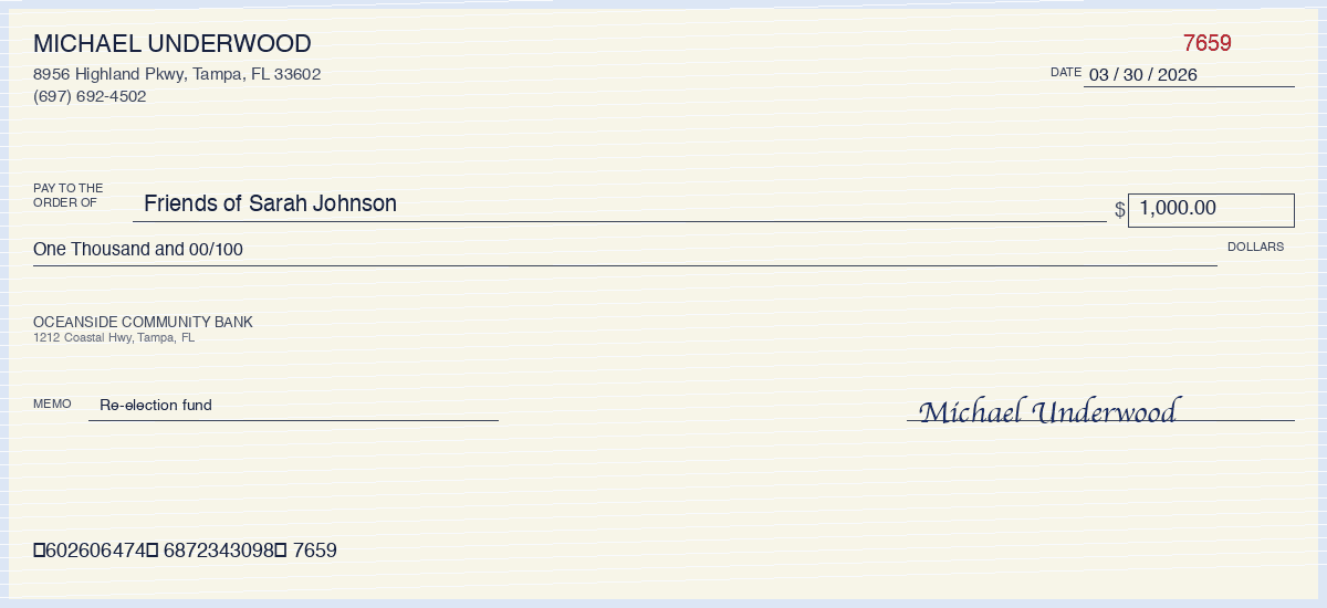 $1,000 from Michael Underwood
